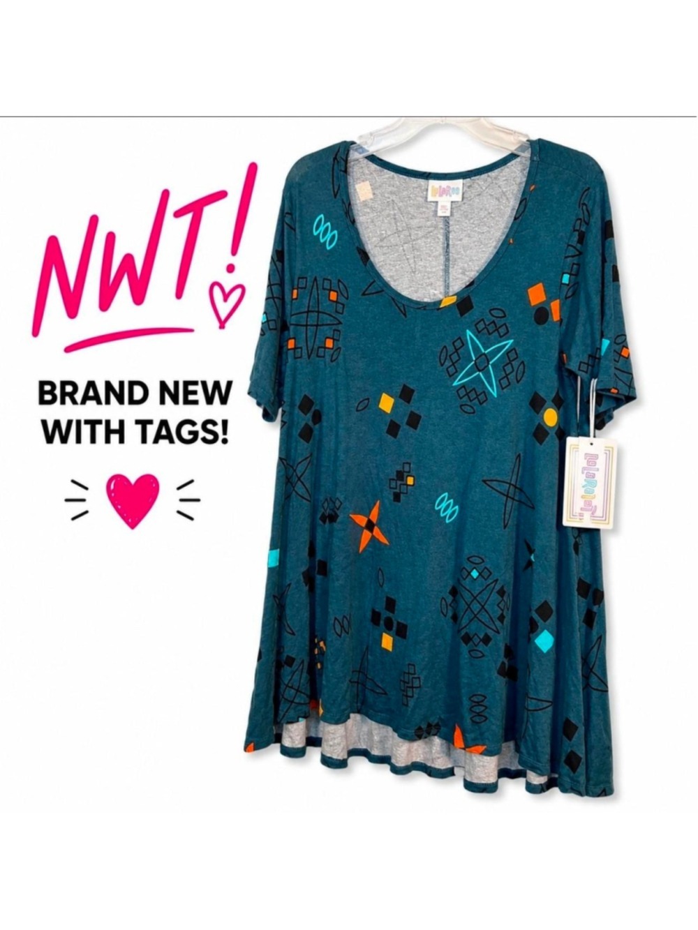 NWT LuLaRoe blue orange multi coloured graphic print tunic top Size Small